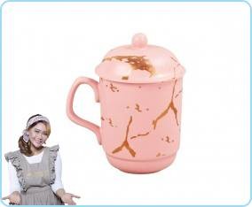 YM66 Pink Mug dengan Motif Marmer